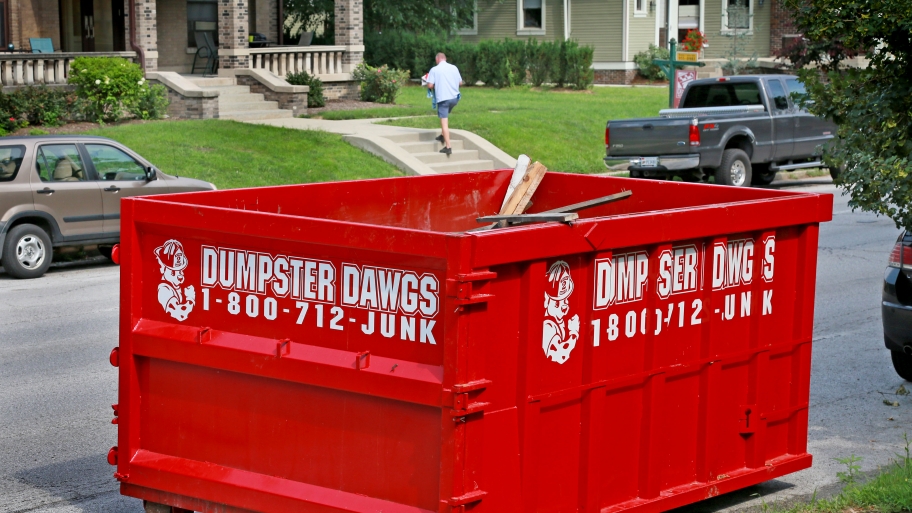 Dumpster on a residential street